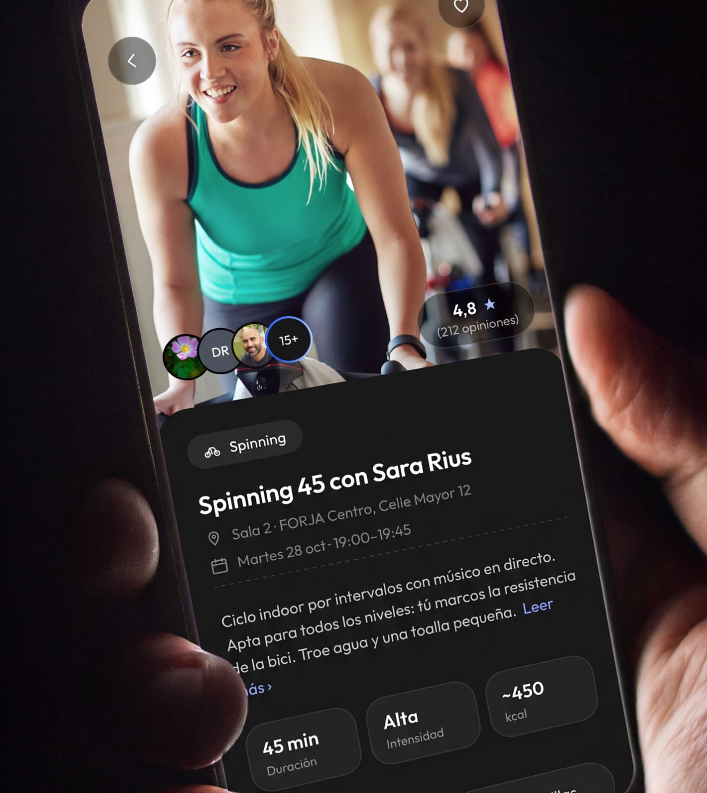 Forja Fitness — detalle de clase en la app